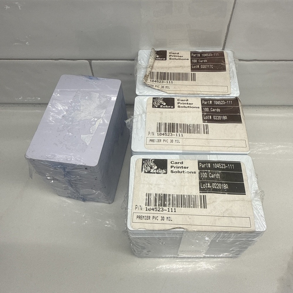 Pack of 300 + 100 Zebra 104523-111 Premier PVC Blank ID Card Standard White CR80